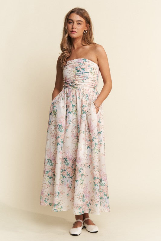 Floral Print Eyelet Sleeveless Midi Dress
