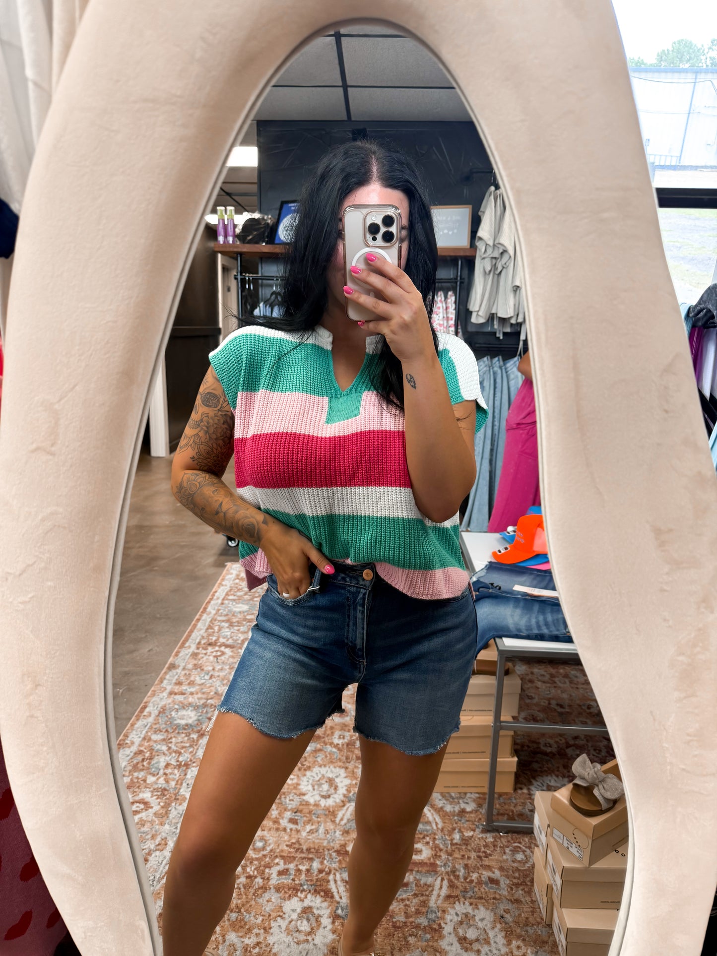 Summer Days Striped Top-HOT PINK