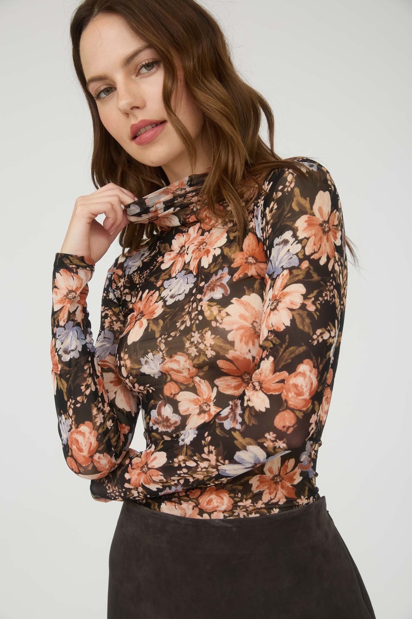Black Floral Mesh Top