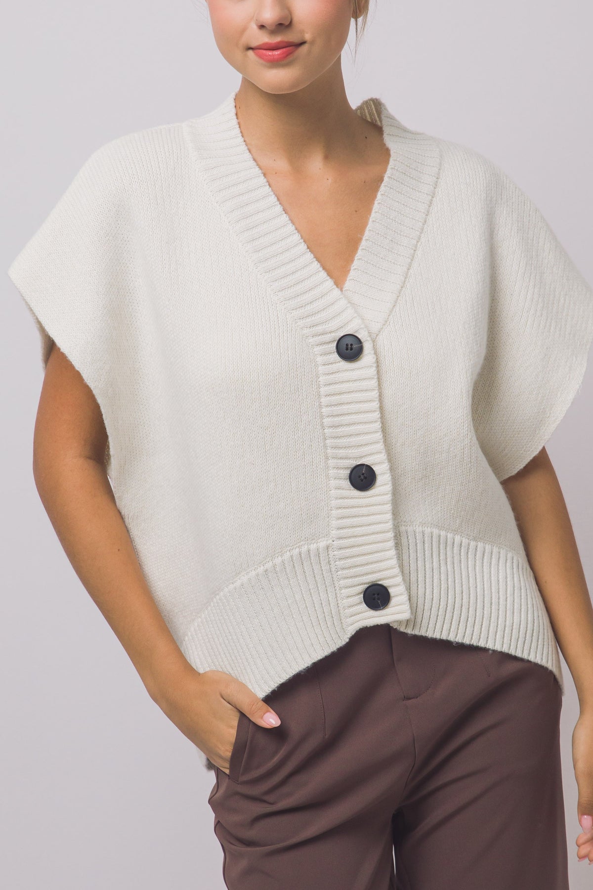 Ivory Sleeveless Cardigan Vest