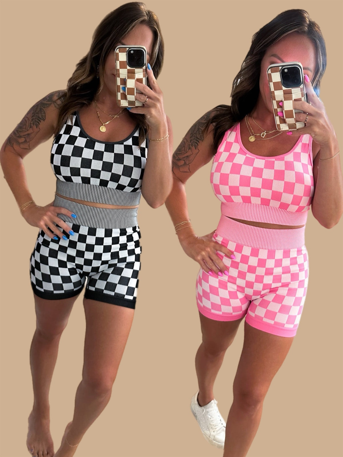 Checked Out Cropped Two Piece Set- 4 COLORS