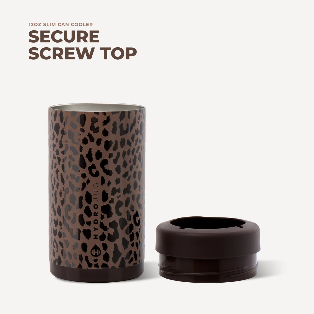 Brown Leopard HydroJug 12 oz Slim Can Cooler