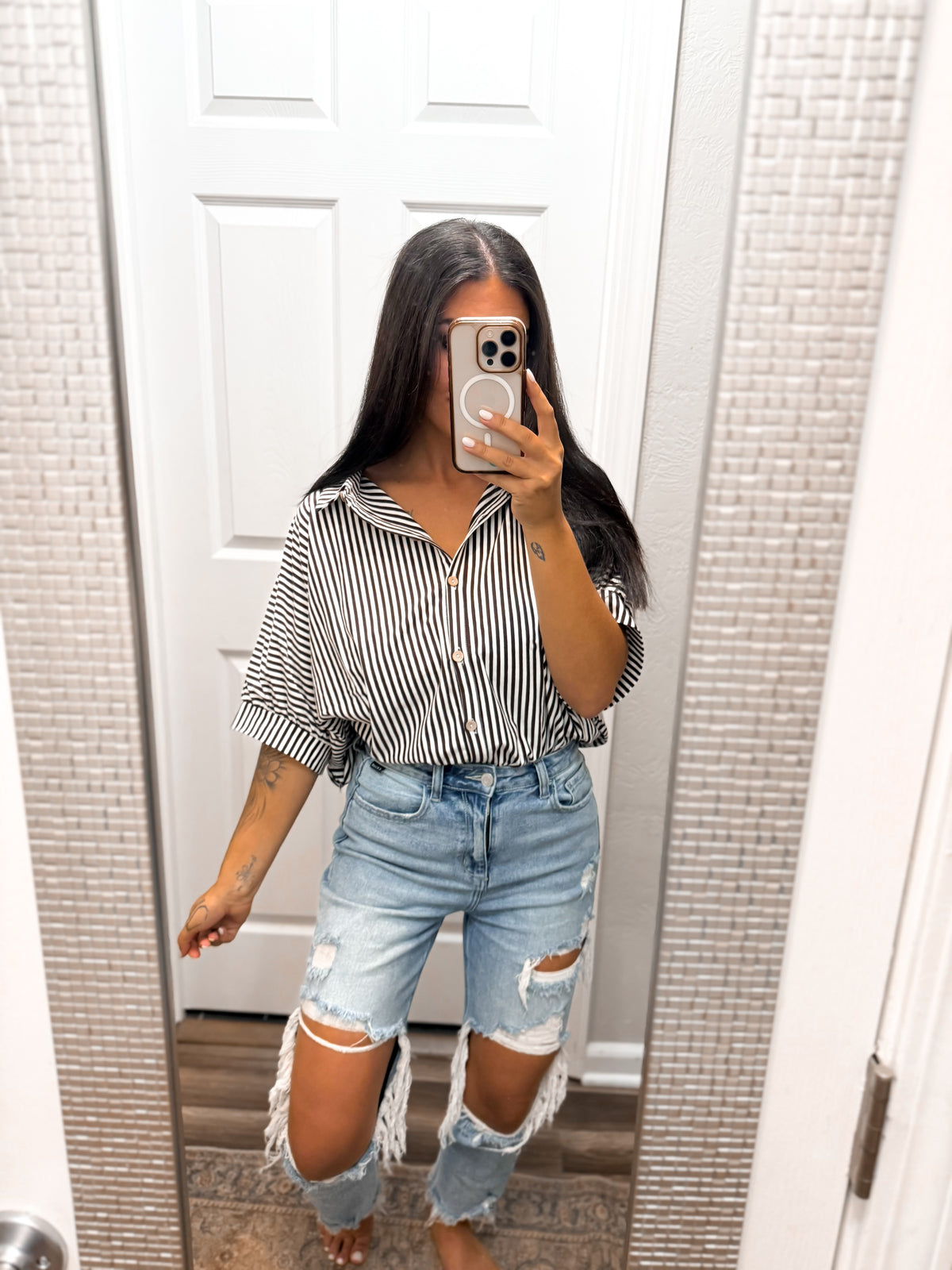 Striped Oversized Top- Dark Brown