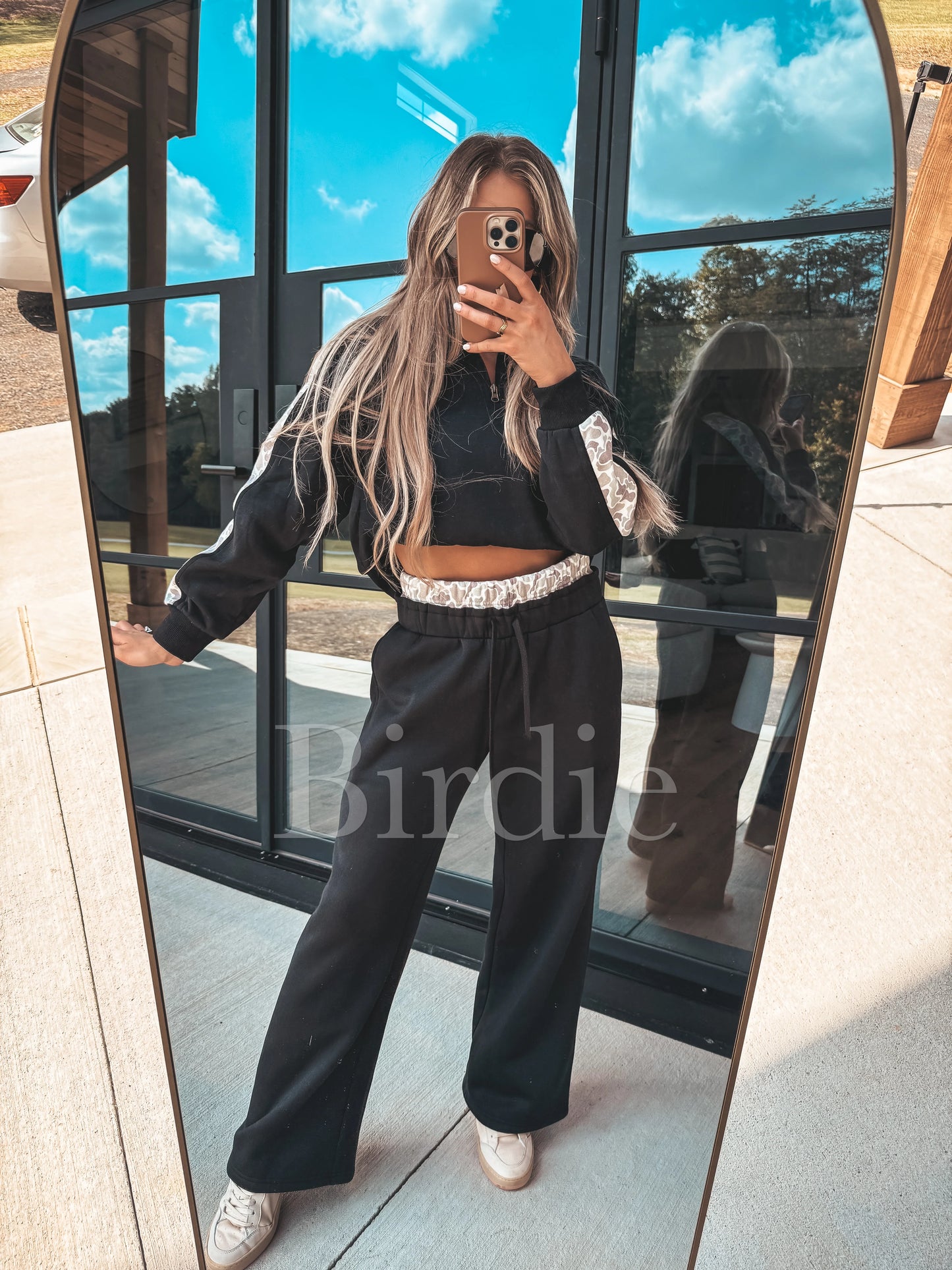 Two Piece Black Set with Duck Camo Stripe