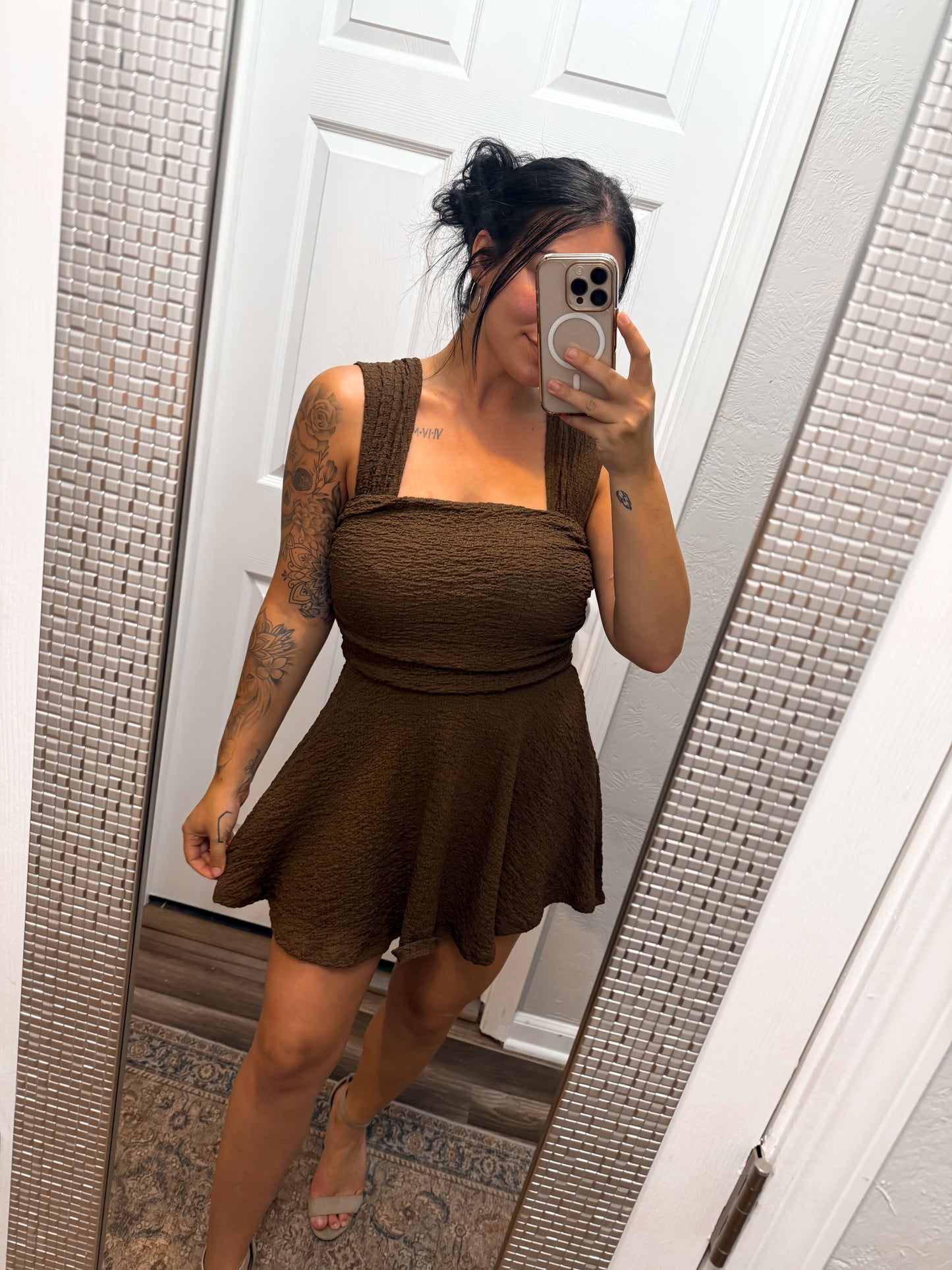 Sway Square Neck Romper- Brown