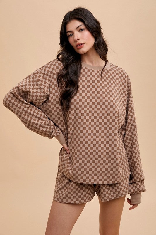 Checkered Pullover & Shorts Set