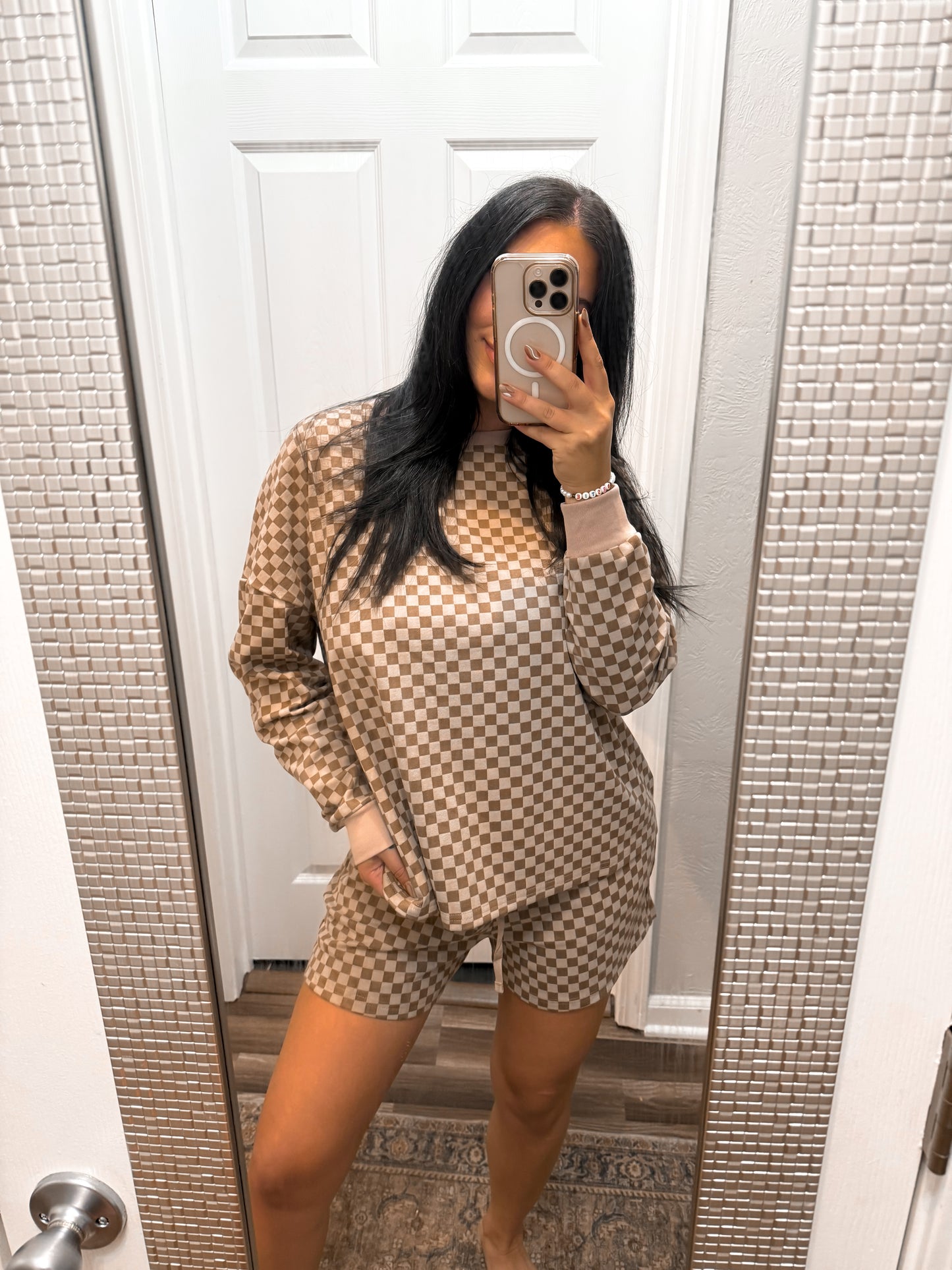 Checkered Pullover & Shorts Set