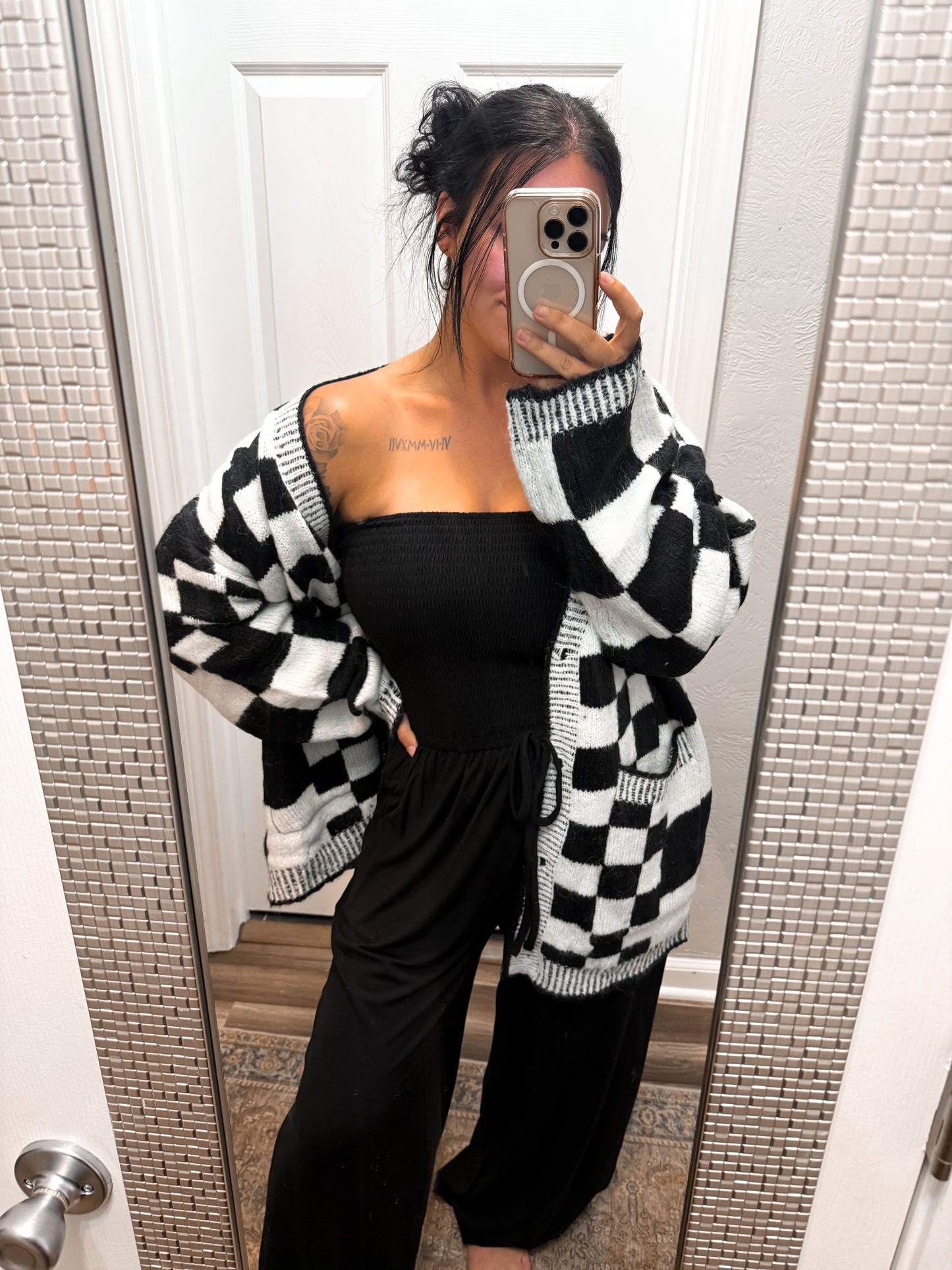 Checkered Oversized Cardigan