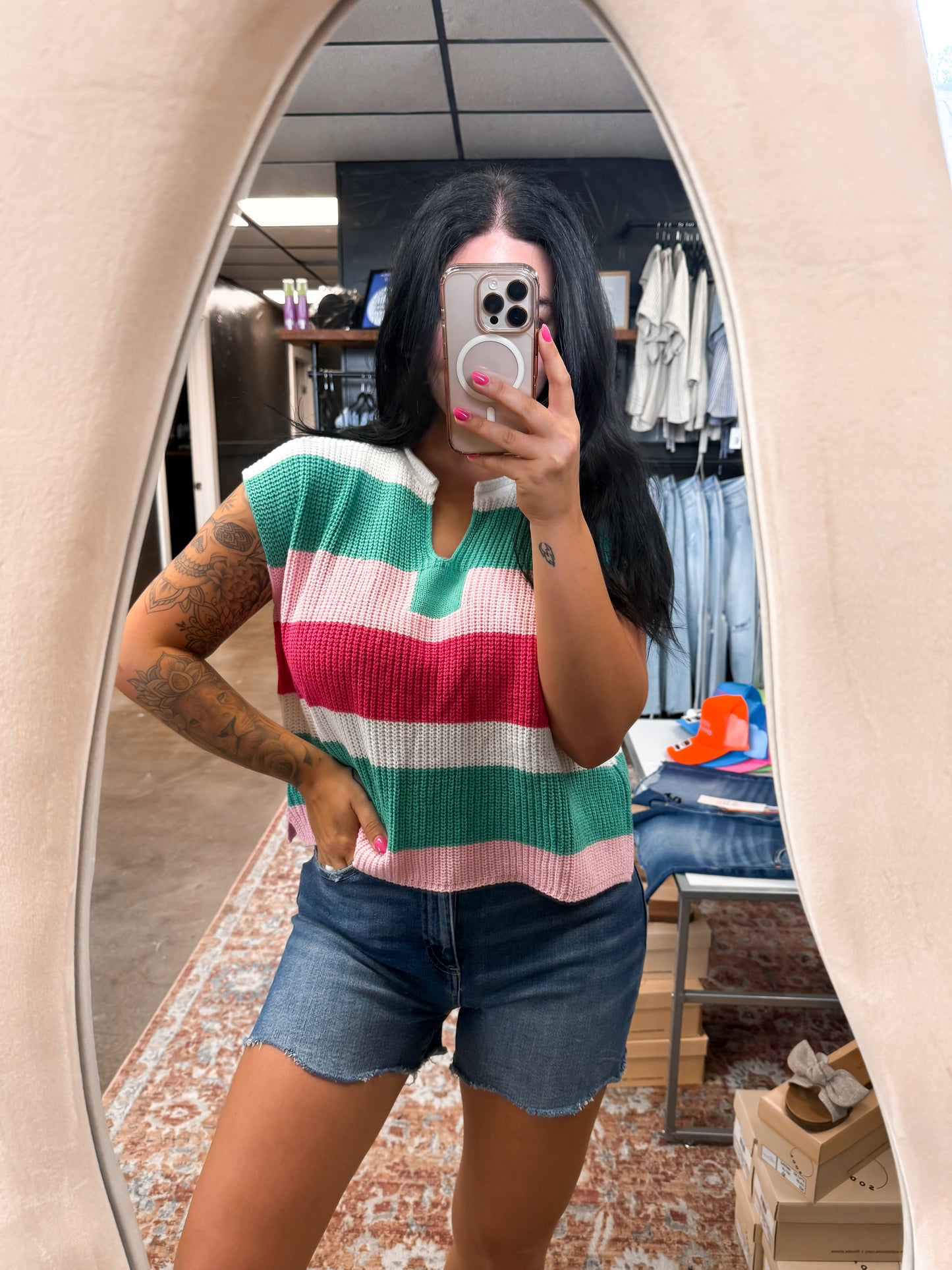 Summer Days Striped Top-HOT PINK