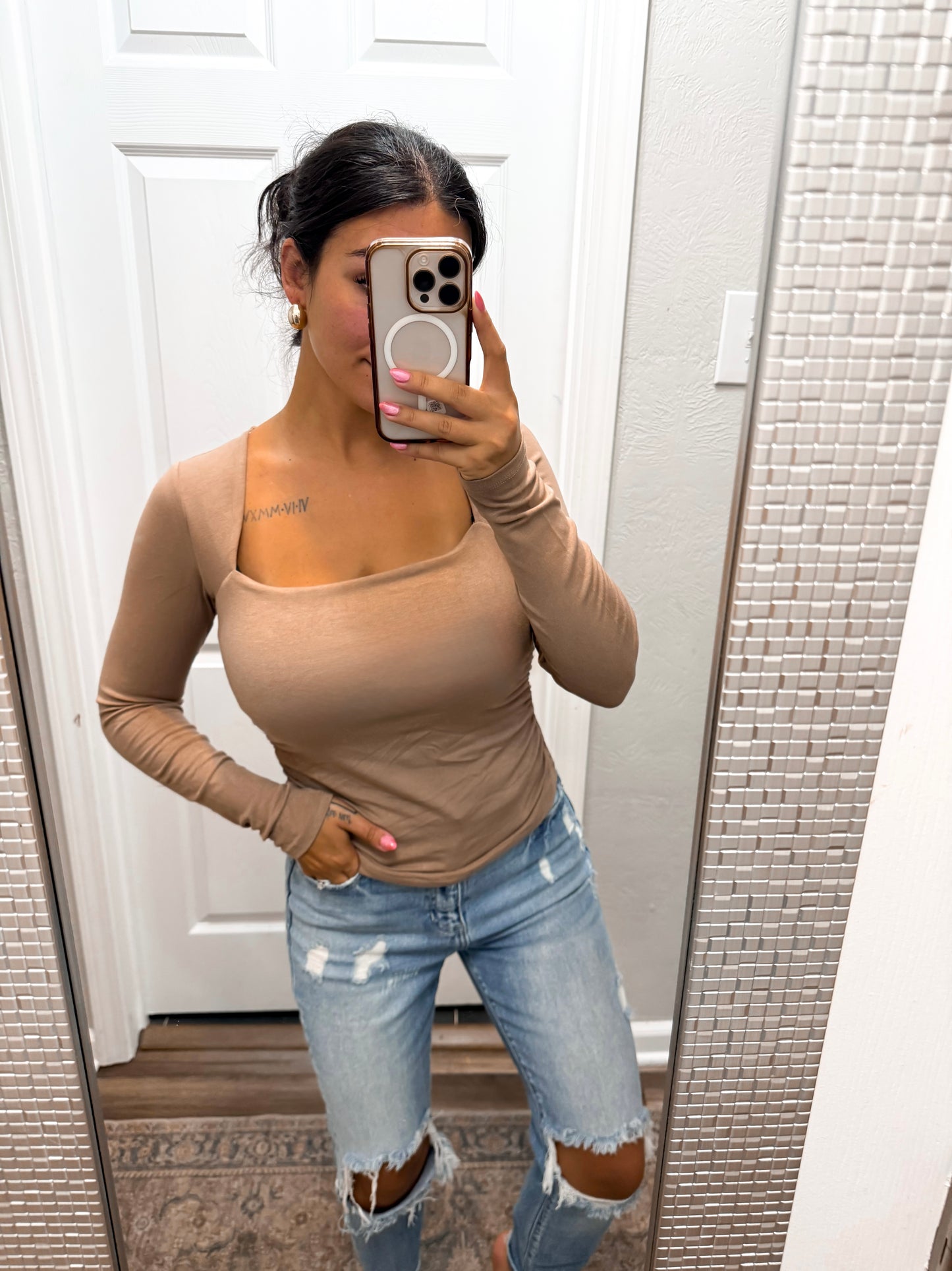 Fall Staple Square Neck Top-Mocha