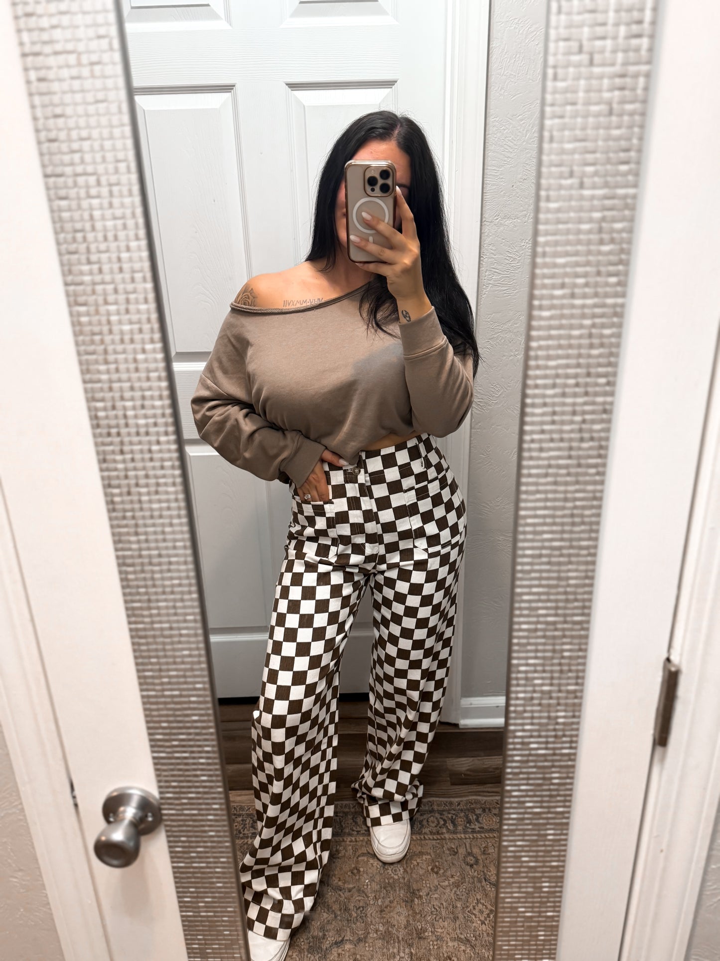Demi Checkered Bottoms - Brown
