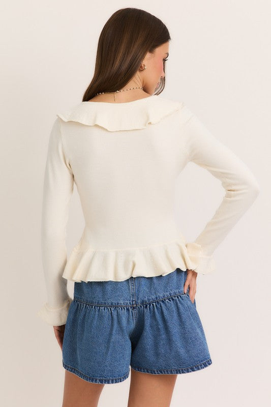 V Neck Ruffle Sweater