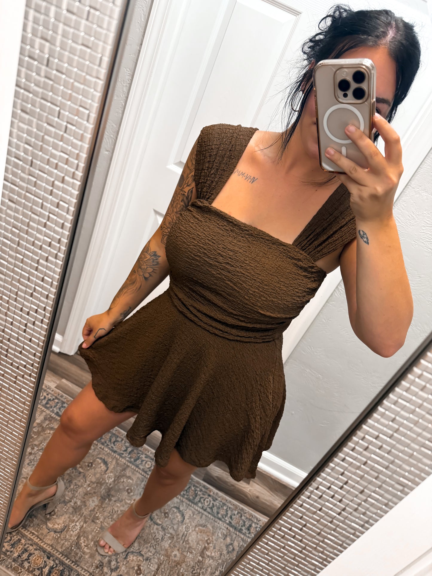 Sway Square Neck Romper- Brown