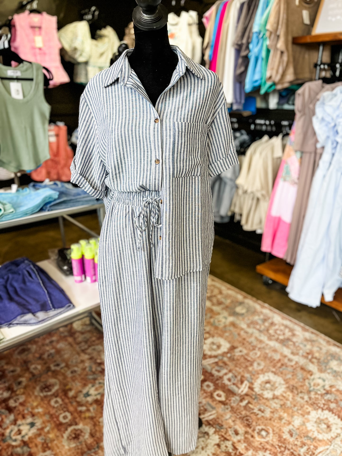 Navy Striped Pants