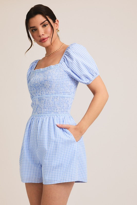 Blue Skies Gingham Romper
