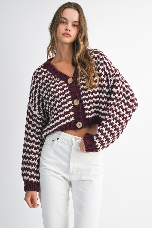 Contrast Color Stripe Knit Button Down Cardigan