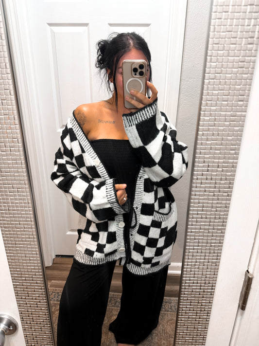 Checkered Oversized Cardigan