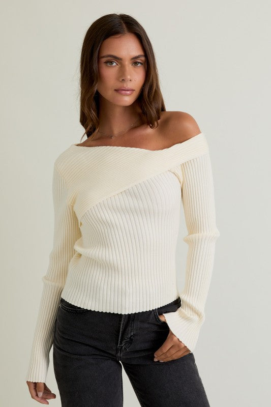 One Shoulder Ribbed Sweater Top | Chic Knitwear