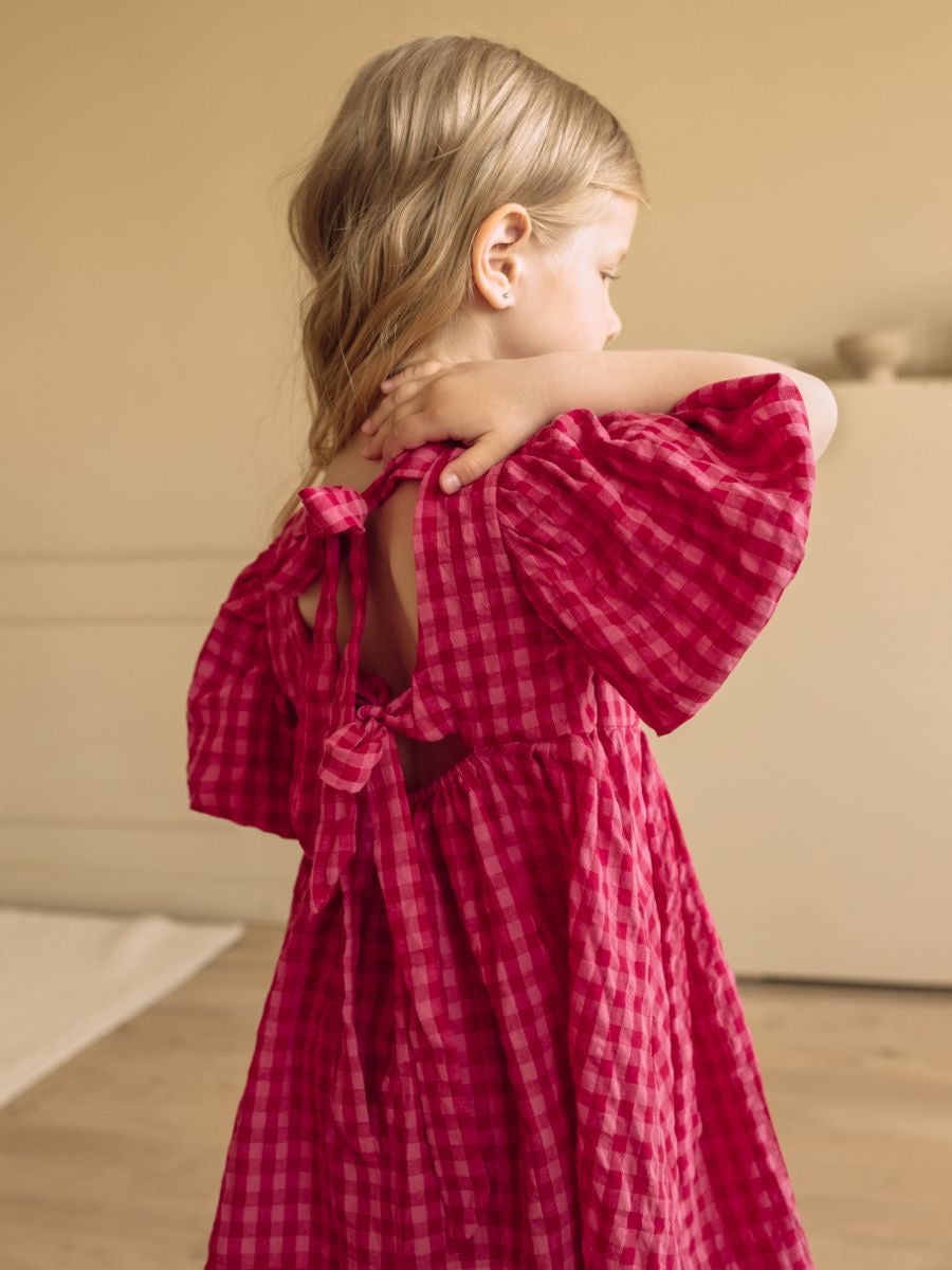 Pink Puff Sleeve Dress- KIDS