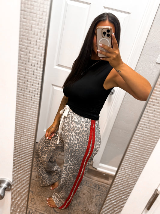 Red Trim Leopard Pants