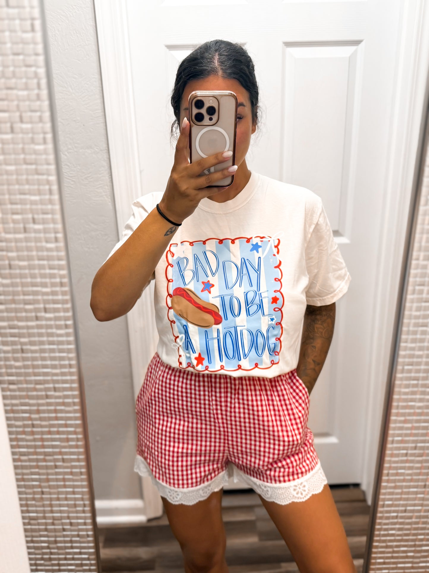 Red Gingham Lace Shorts