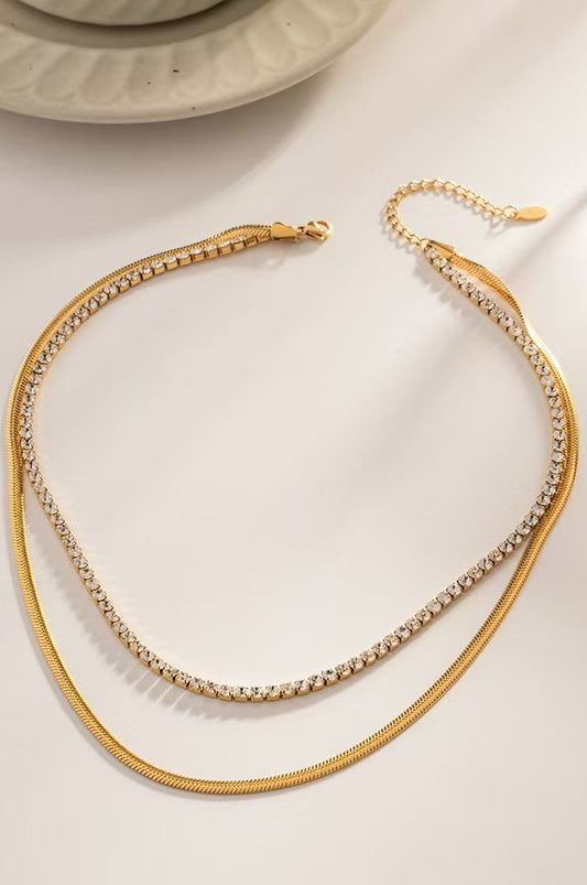 18k Stainless Steel Tarnish Free Rhinestone Necklace