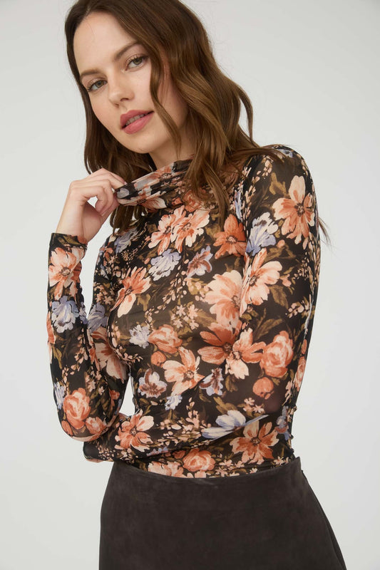 Black Floral Mesh Top