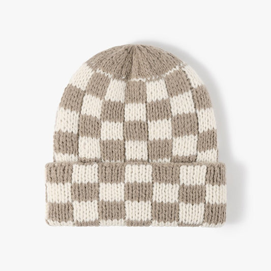 Checkered Beanie- Taupe