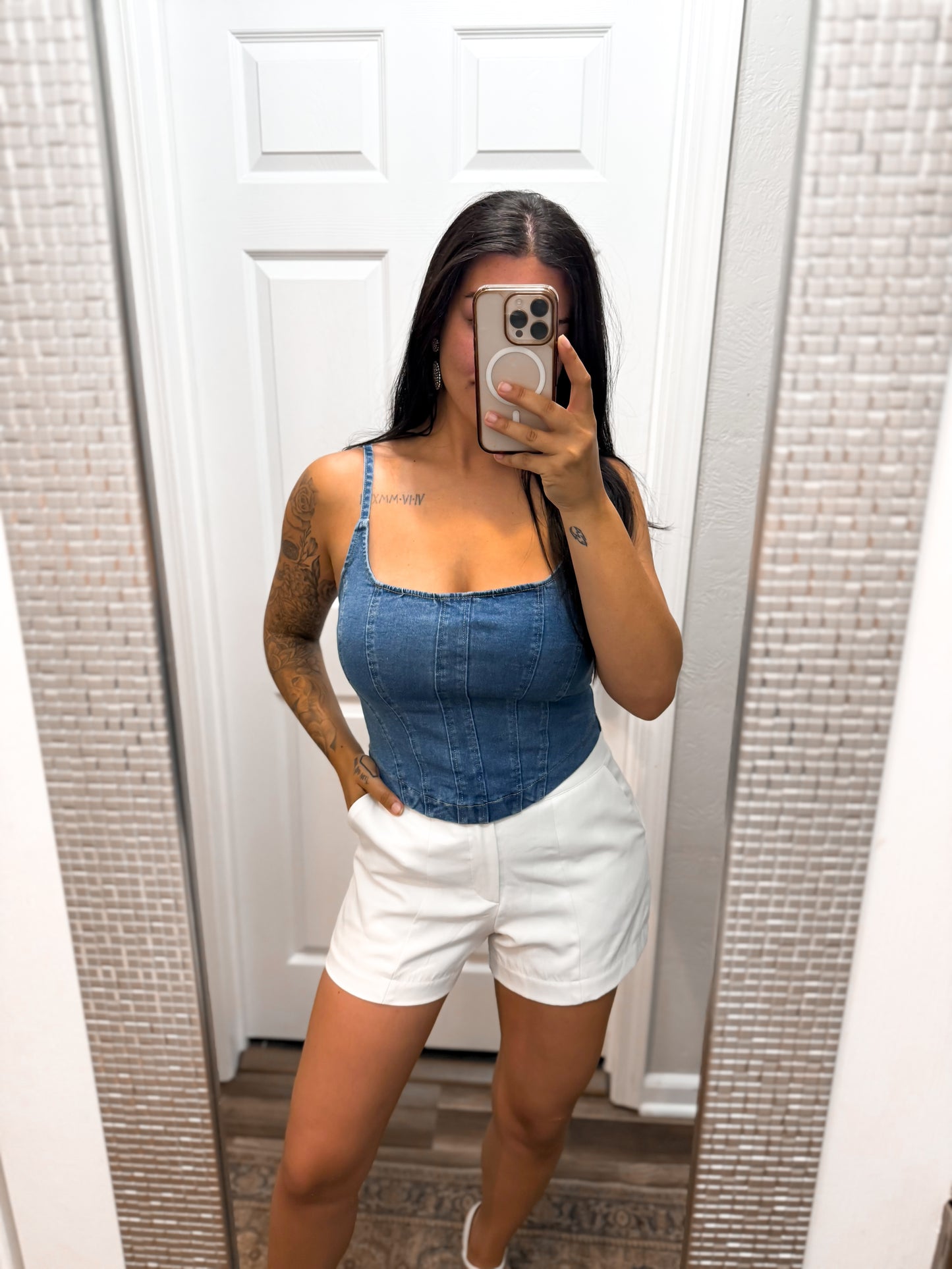 Best in Show Corset Stretch Top-DENIM