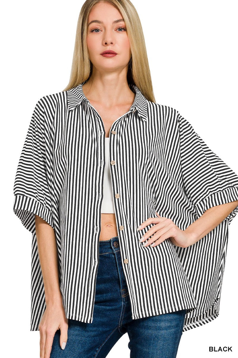 Striped Oversized Top- Black