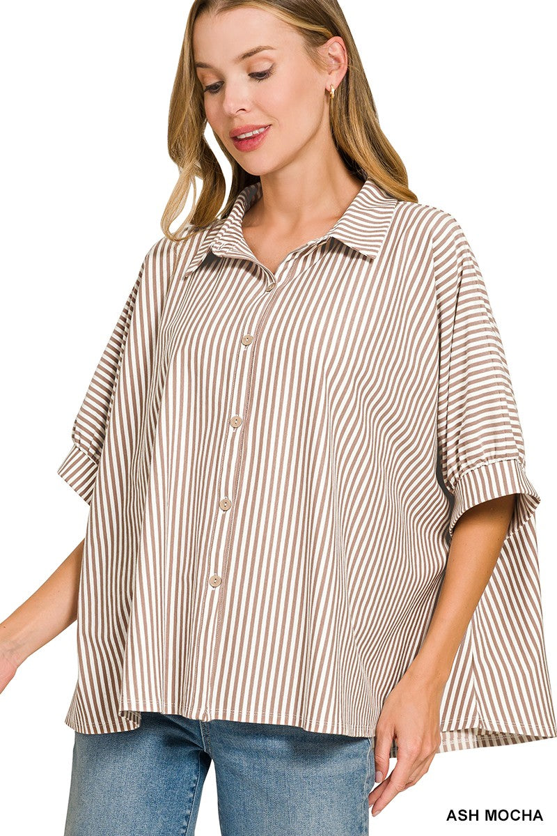 Striped Oversized Top- Taupe