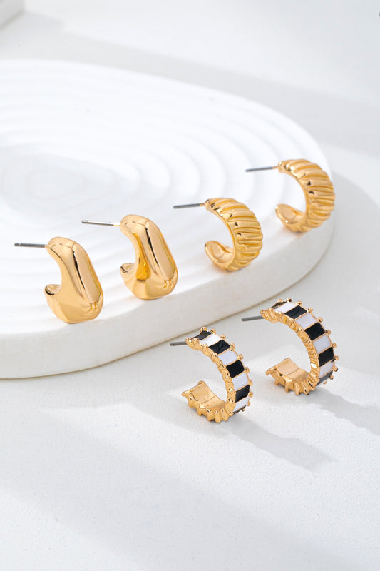 Checkered Huggie Hoop Trio Earrings