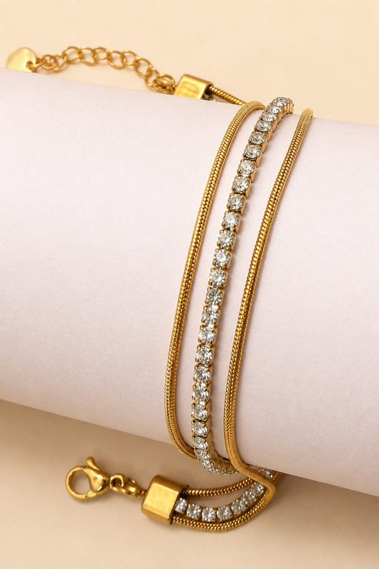 18k Stainless Steel Tarnish Free Rhinestone Bracelet