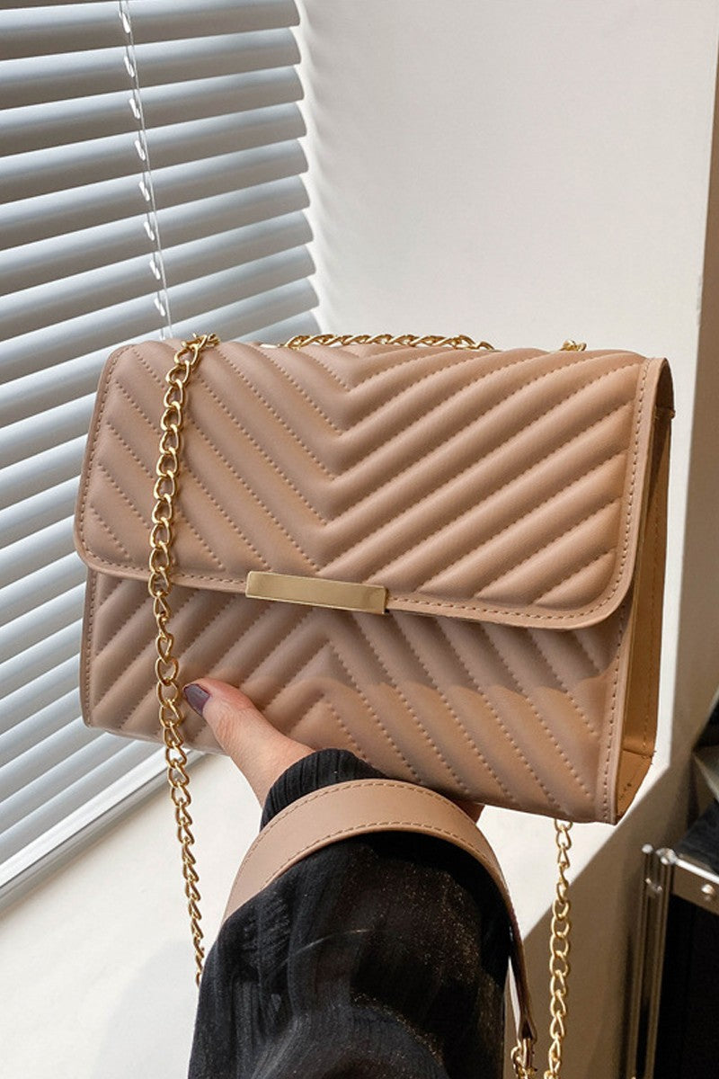 Leather Gold Chain Purse- Taupe