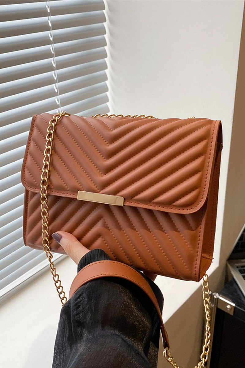 Leather Gold Chain Purse- Camel