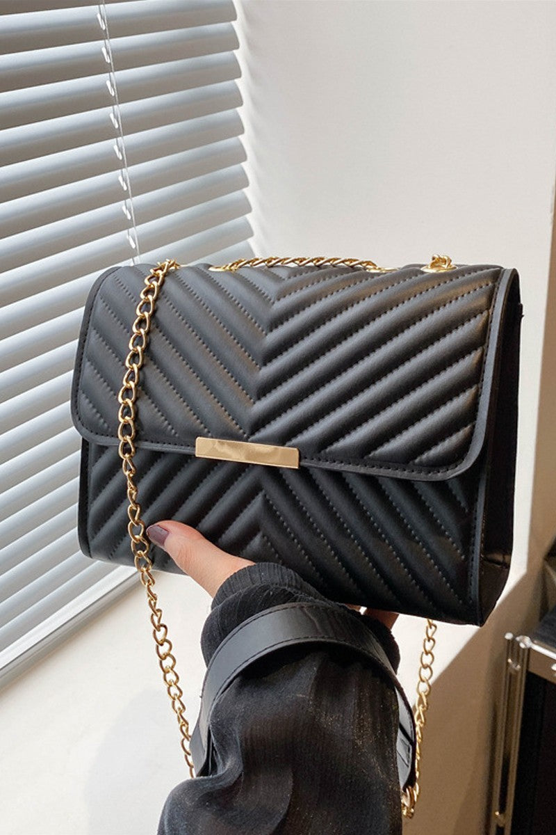 Leather Gold Chain Purse- Black