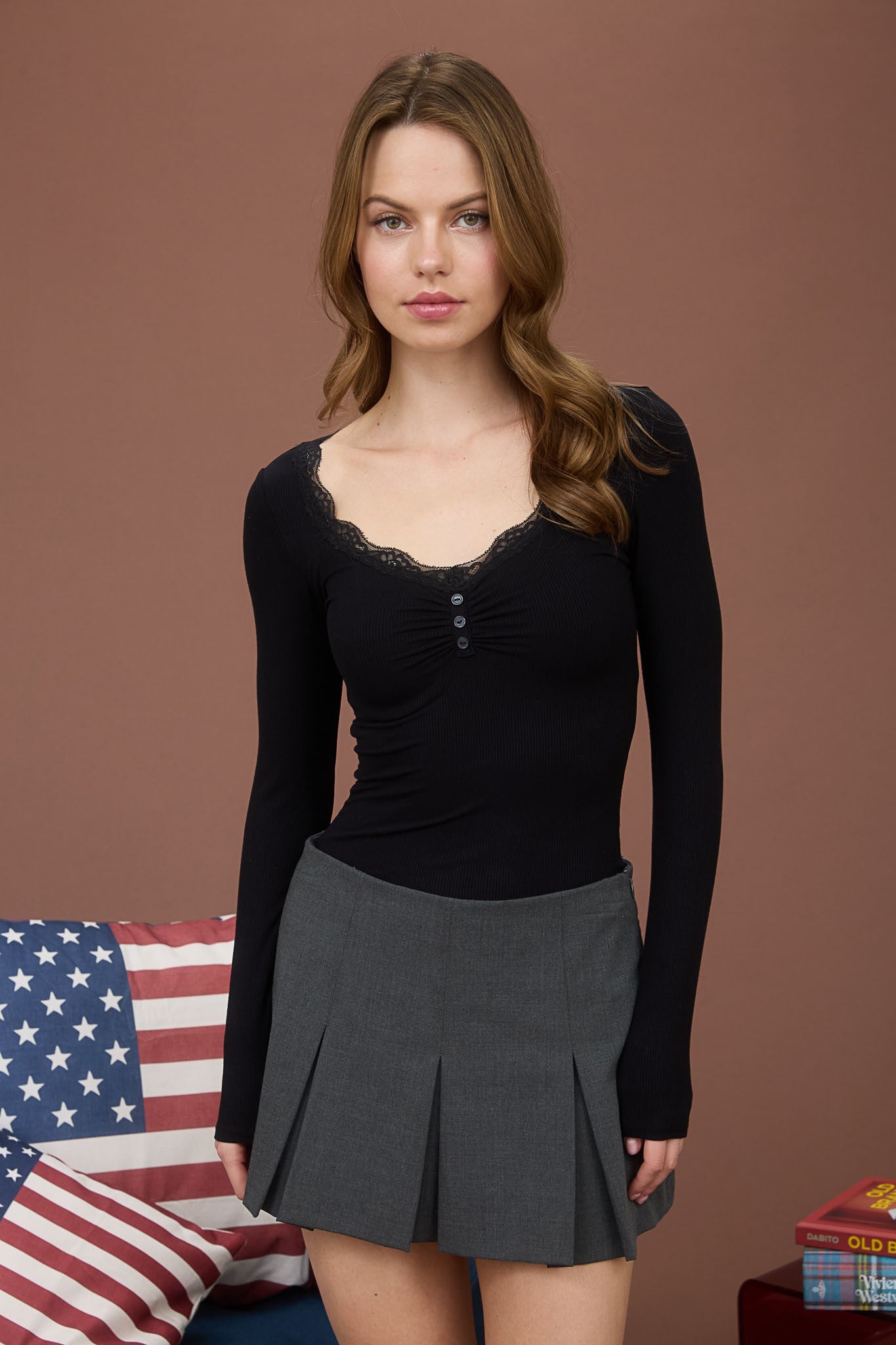 Plans Pending Lace Trim Top - Black