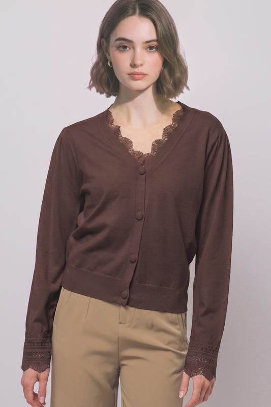 Chocolate Lace Knit Cardigan