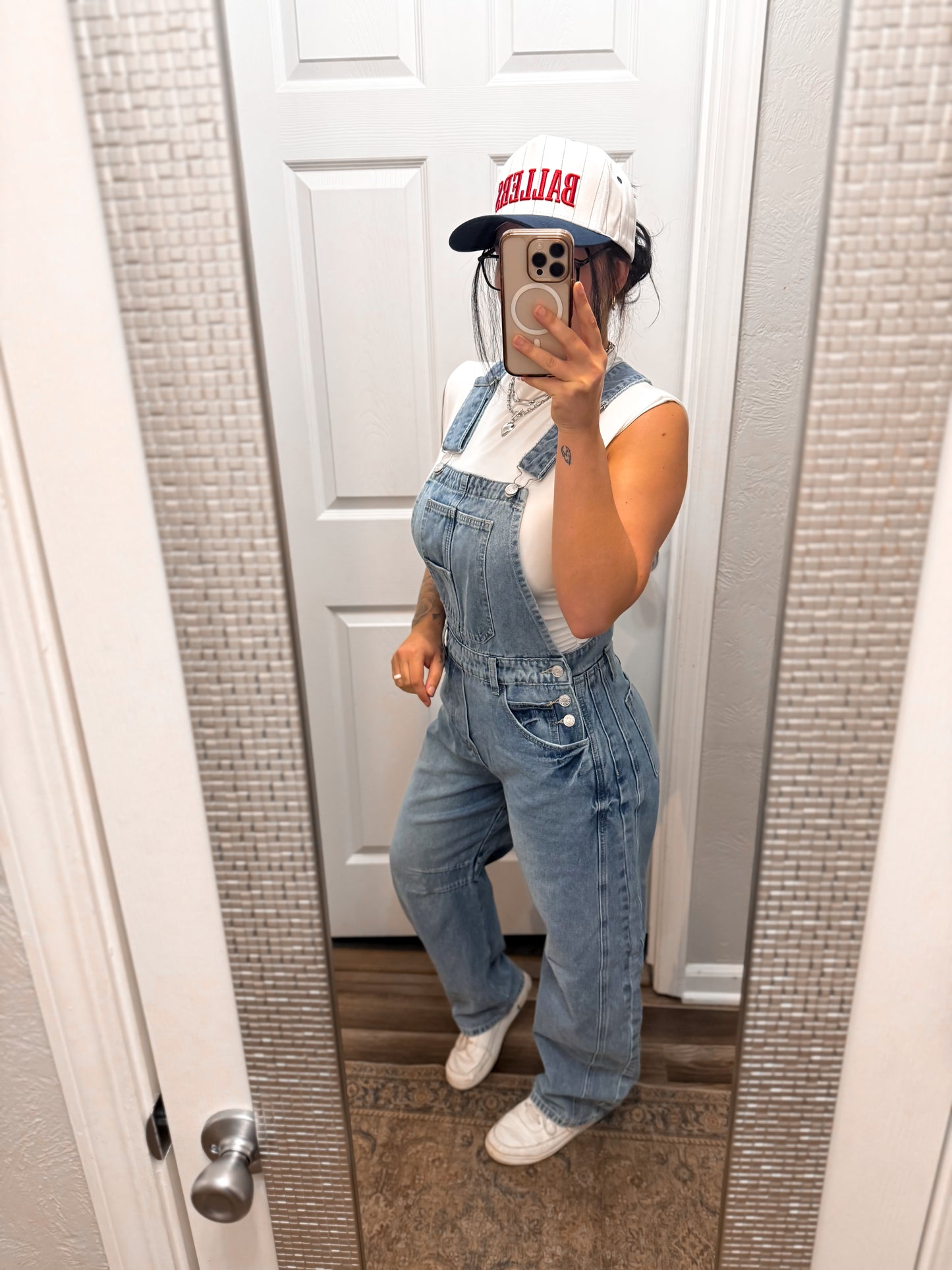 Denim Overall Barrel-leg Jumpsuit