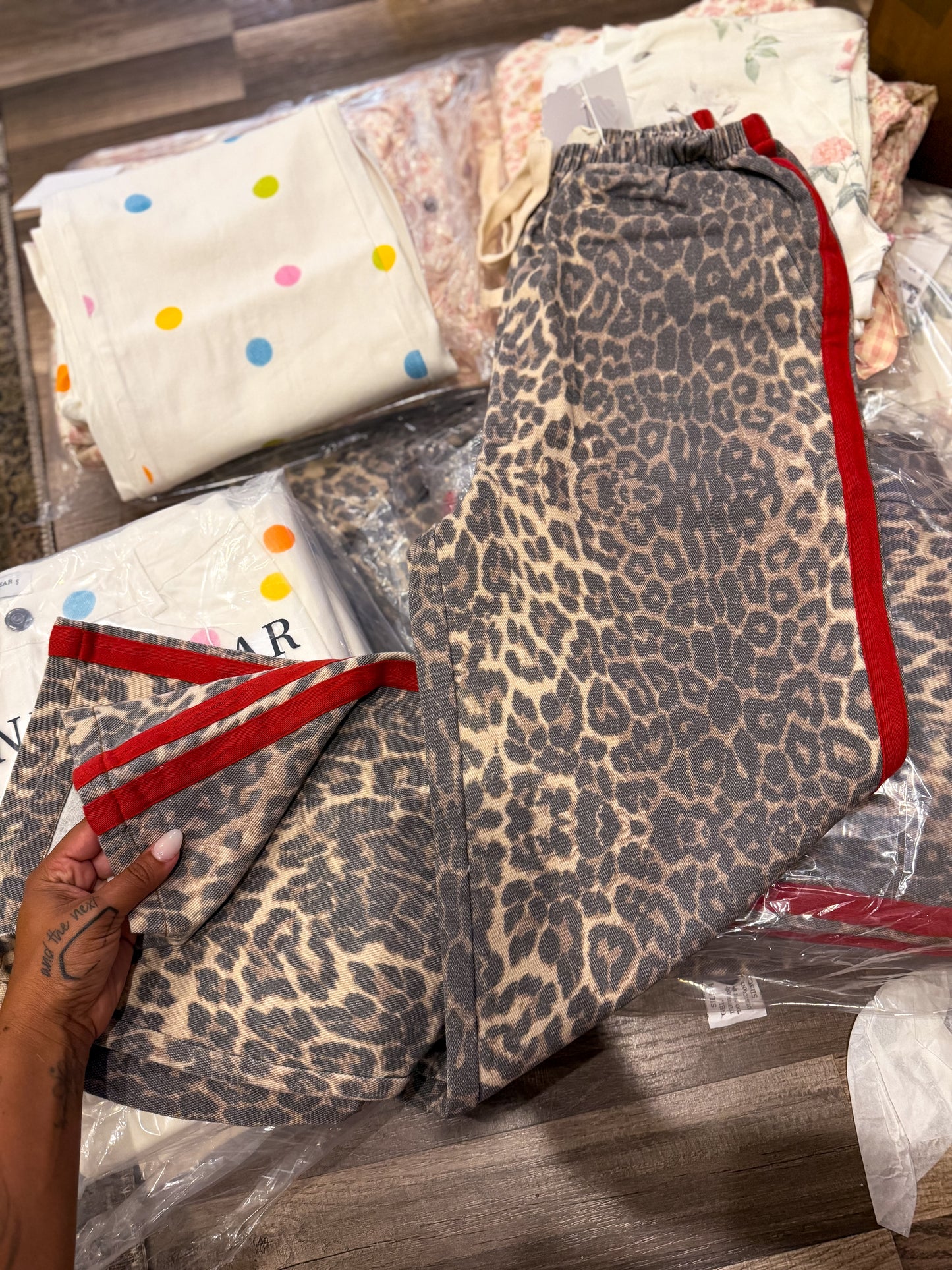 Red Trim Leopard Pants