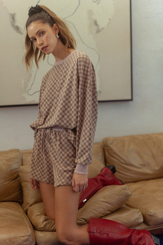 Checkered Pullover & Shorts Set