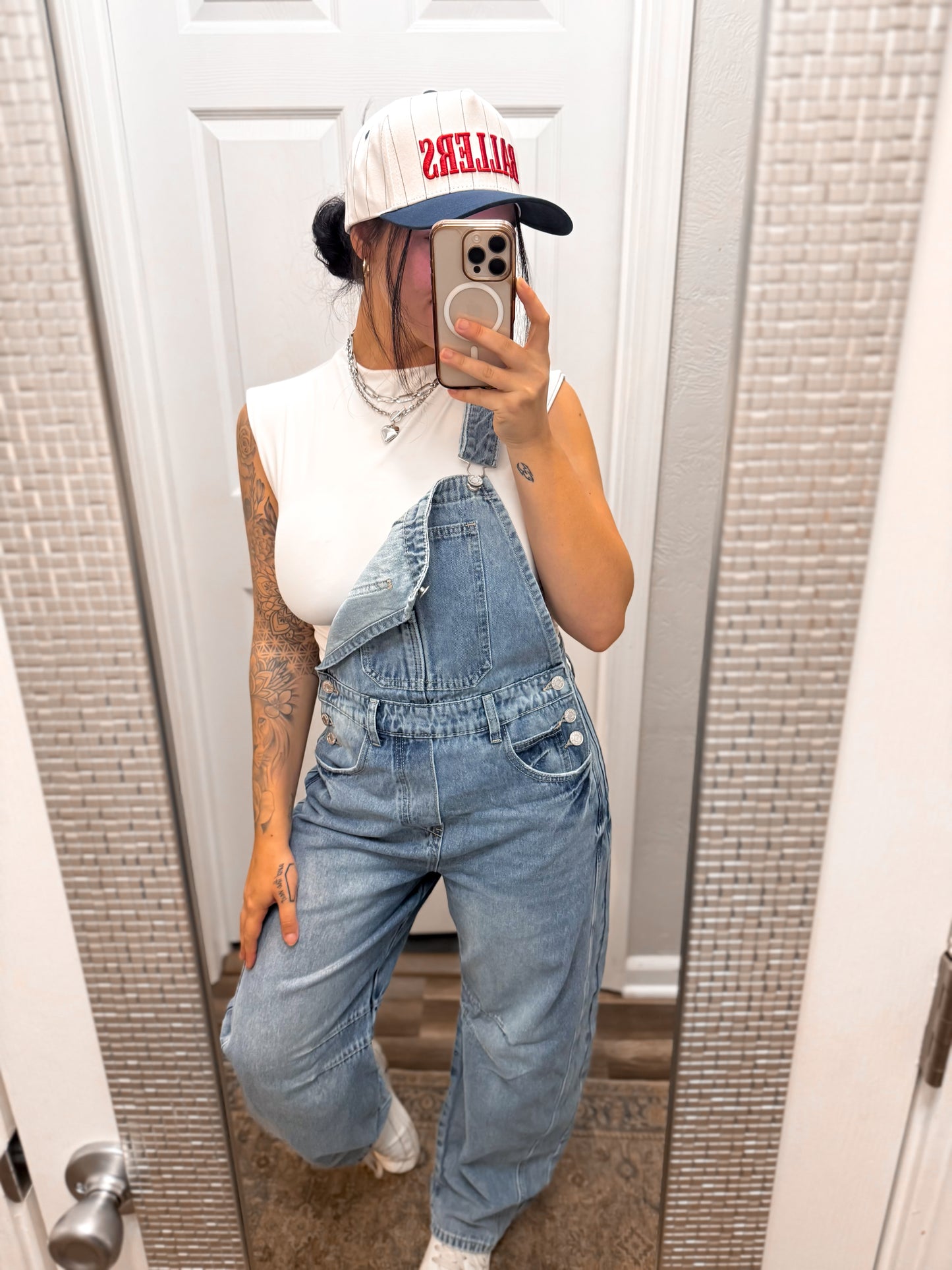 Denim Overall Barrel-leg Jumpsuit