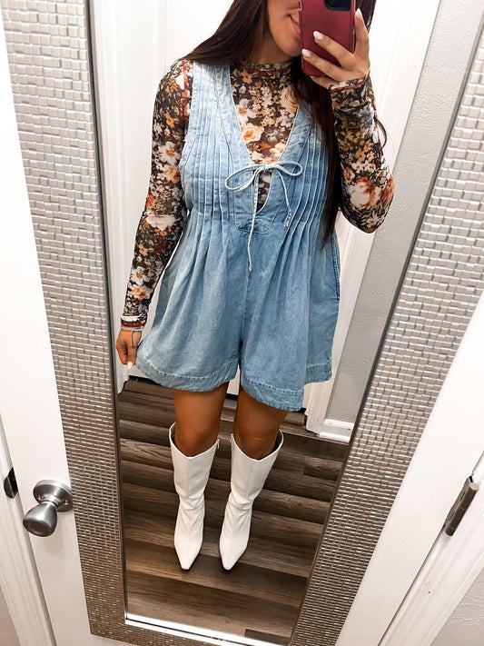 Brown Floral Mesh Top