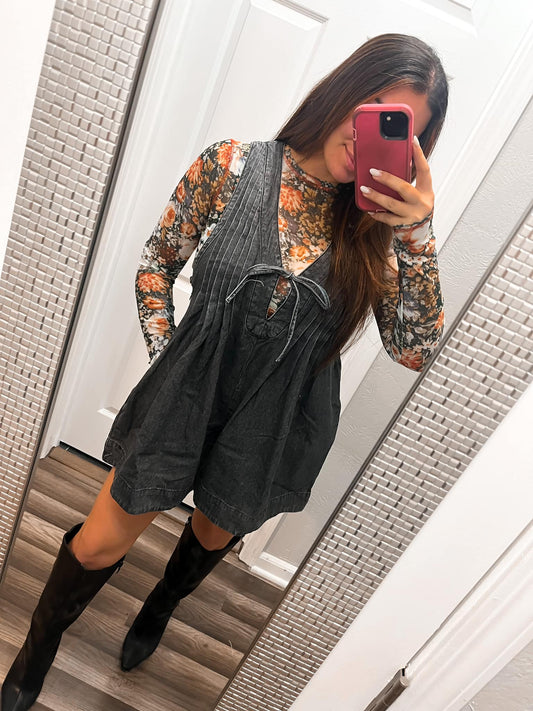 Denim Cutie Romper- Charoal