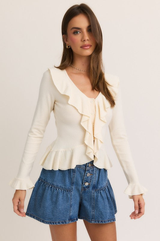 V Neck Ruffle Sweater