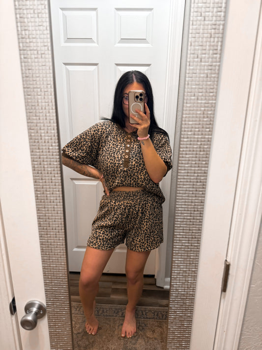 Leopard Top And Shorts Set