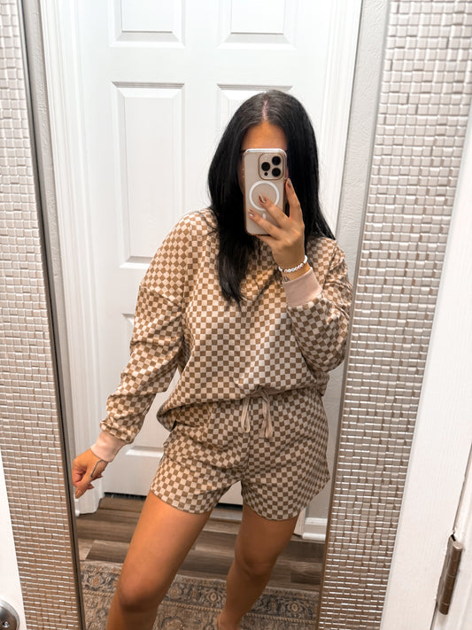 Checkered Pullover & Shorts Set