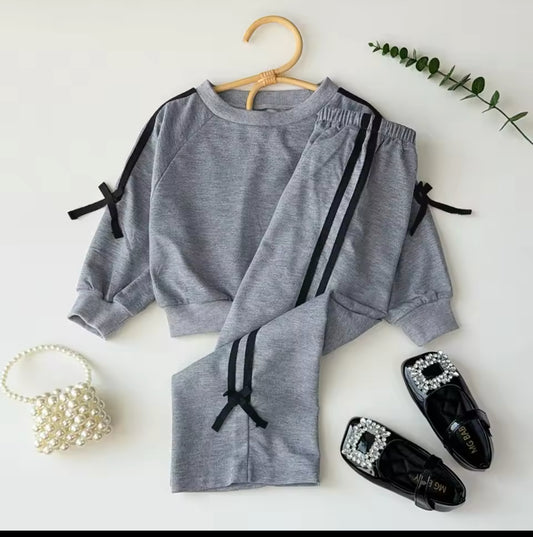 Bow Details Grey Track Suit - KIDS