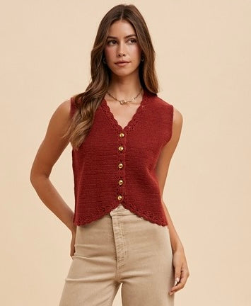 Rust Knit Vest - Vintage Sleeveless Top