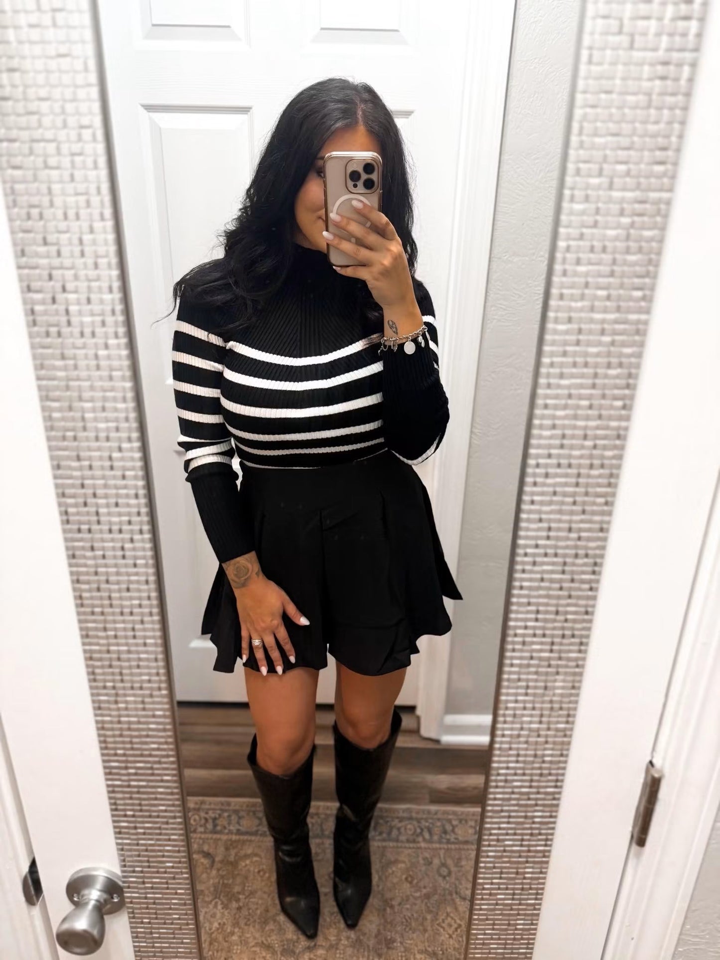 The Classic Striped Long Sleeve Top- Black